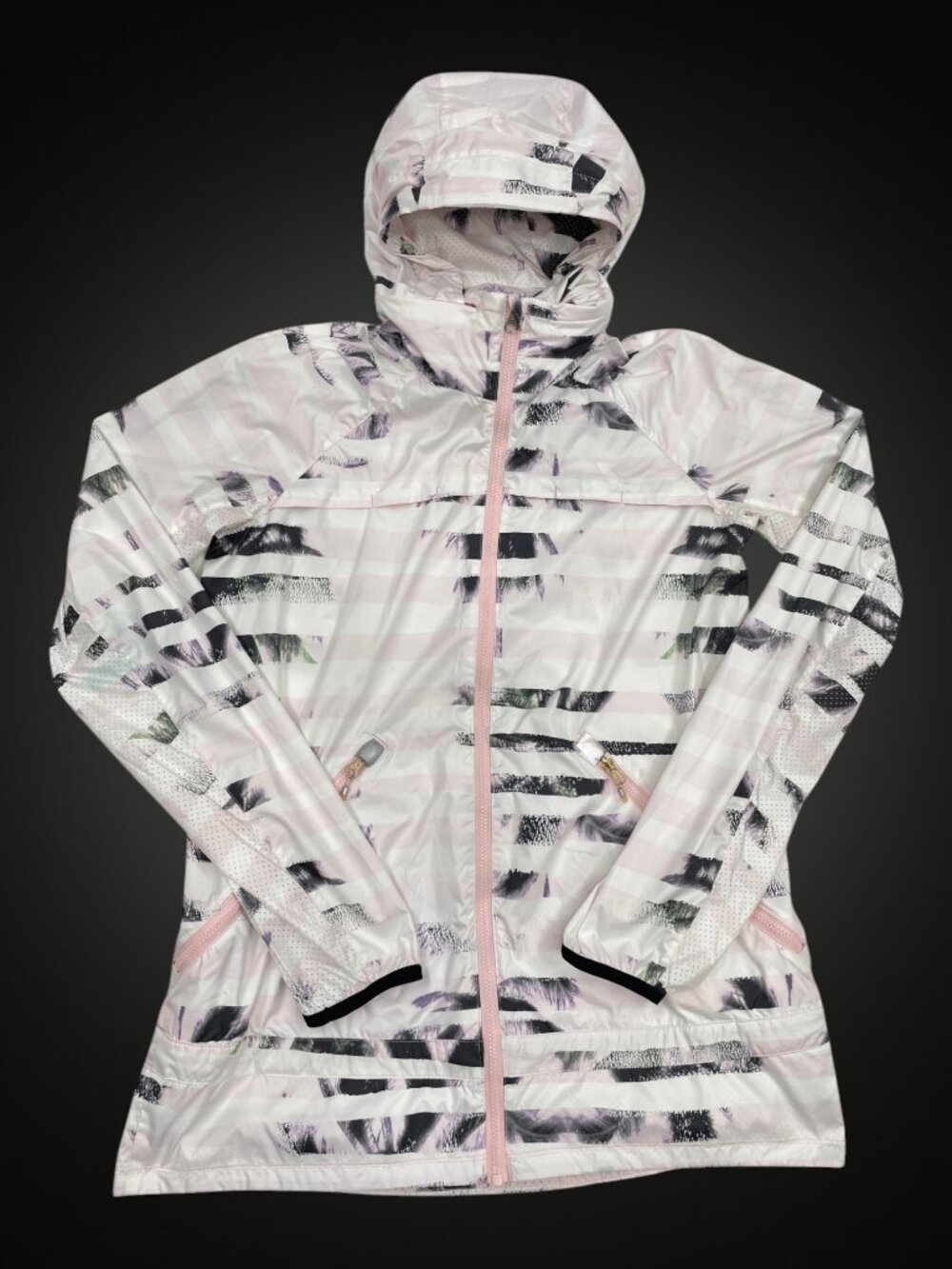 Lululemon Mist Over Hooded Windbreaker Jacket Pink Black Stripe Women's 4